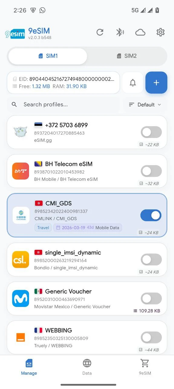 9eSIM screenshot