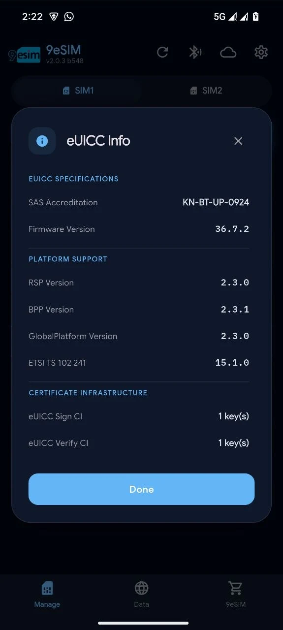 9eSIM screenshot