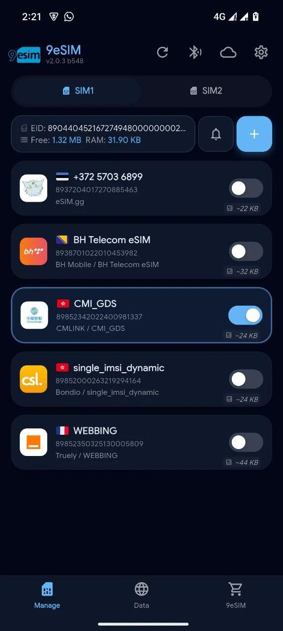 9eSIM screenshot